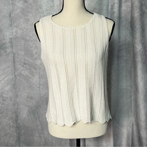 BKG & Company New York White Open Weave Scalloped Hem Sleeveless Sweater